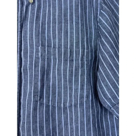 Tommy Hilfiger 100% Linen Striped Button Down Shirt Large Short Sleeve Blue - Picture 2 of 8
